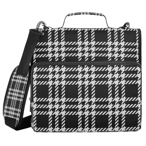 Dokumentenmappe mit 3 Ringen, 3,8 cm, mit Schultergurt und Griff, gestreift, kariert, schwarz/weiß, Kapazität für Schule und Büro, Gestor de encuadernación de documentos Dokumentenmappe mit 3 Ringen, 3,8 cm, mit Schultergurt und Griff, gestreift, kariert, schwarz/weiß, Kapazität für Schule und Büro, Gestor de encuadernación de documentos von miaozhen