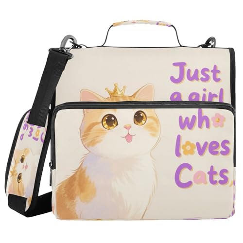 Dokumentenmappe mit 3 Ringen, mit Griff und abnehmbarem Schultergurt, "Just A Girl Who Loves Cats", mehrere Taschen für Schule/Büro, Clip de Cremallera Dokumentenmappe mit 3 Ringen, mit Griff und abnehmbarem Schultergurt, "Just A Girl Who Loves Cats", mehrere Taschen für Schule/Büro, Clip de Cremallera von miaozhen