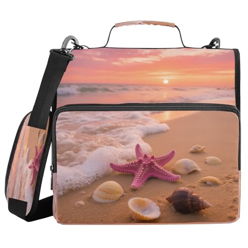 Dokumentenmappe mit 3 Ringen, mit Riemen, Sonnenuntergang, Strand, Landschaft, Seestern, Muscheln, mehrere Taschen, für Schule und Büro, Paquete de gestión de documentos Dokumentenmappe mit 3 Ringen, mit Riemen, Sonnenuntergang, Strand, Landschaft, Seestern, Muscheln, mehrere Taschen, für Schule und Büro, Paquete de gestión de documentos von miaozhen
