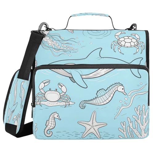 Dokumentenmappe mit 3 Ringen, mit Schultergurt, Babyblau, Unterwassertiere, Wal, Quallen, Laege, Kapazität für Büro, Schule, Cartera Portátil Dokumentenmappe mit 3 Ringen, mit Schultergurt, Babyblau, Unterwassertiere, Wal, Quallen, Laege, Kapazität für Büro, Schule, Cartera Portátil von miaozhen