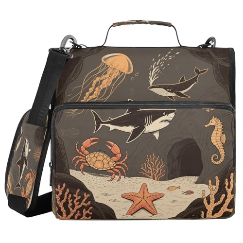 Dokumentenmappe mit 3 Ringen und Schultergurt und Griff, unter Marine, Schwarz / Orange, Tier, Hai, Quallen, mehrere Taschen für Schule/Büro, Organisadores de suministros escolares Dokumentenmappe mit 3 Ringen und Schultergurt und Griff, unter Marine, Schwarz / Orange, Tier, Hai, Quallen, mehrere Taschen für Schule/Büro, Organisadores de suministros escolares von miaozhen