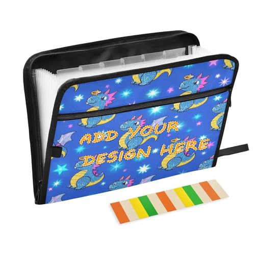Dokumentenmappe mit Taschen, 13 Taschen, A4, Briefgröße, personalisierbar, Fächermappe mit Reißverschluss, für Bürobedarf, künstlicher Glitzer, Cartoon-Drache, Blau Dokumentenmappe mit Taschen, 13 Taschen, A4, Briefgröße, personalisierbar, Fächermappe mit Reißverschluss, für Bürobedarf, künstlicher Glitzer, Cartoon-Drache, Blau von miaozhen