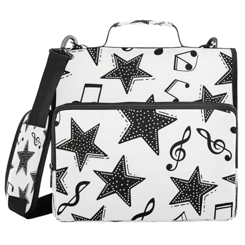 Dokumententasche mit 3 Ringen, 3,8 cm, mit Griff und abnehmbarem Schultergurt, modische Musiknote, weißer Stern, mehrere Taschen, für Mittelschüler, Encuadernador de Cartera von miaozhen