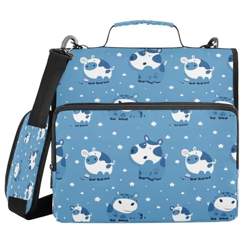 Dokumententasche mit 3 Ringen, 3,8 cm, mit Schultergurt und Griff, Silhouette von Nilpferd, Puderblau, inklusive Reißverschlusstasche für Schule, Carpeta con Bolsillo Extra von miaozhen
