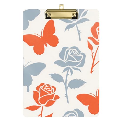 Dreamy Butterfly Klemmbrett mit grau-orangefarbenen Rosen, Standardloch für Volleyball, Baseball, Trainer, Größe 22,9 x 32,5 cm, Tabla para escribir con Clip Dreamy Butterfly Klemmbrett mit grau-orangefarbenen Rosen, Standardloch für Volleyball, Baseball, Trainer, Größe 22,9 x 32,5 cm, Tabla para escribir con Clip von miaozhen