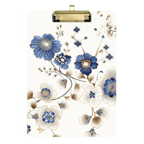 Elegante Blume, weich, blau und goldfarben, XL-Klemmbrett, transparent, für Krankenschwestern, Heimunternehmer, Größe 22,9 x 32,5 cm, Tabla para escribir con Clip von miaozhen