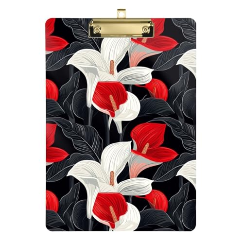 Elegante Blume Calla Lilie Ethnische Kunst Rot Schwarz Padfolio Klemmbrett Ordner Hartboard für Volleyball Baseball Trainer Größe 9 x 12,5 Tablas para escribir von miaozhen