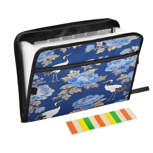 Erweiterbare Aktenordner, 13 Taschen, A4, Briefgröße mit Reißverschluss, für Business, japanischer Kranich, marineblau, goldfarben Erweiterbare Aktenordner, 13 Taschen, A4, Briefgröße mit Reißverschluss, für Business, japanischer Kranich, marineblau, goldfarben von miaozhen