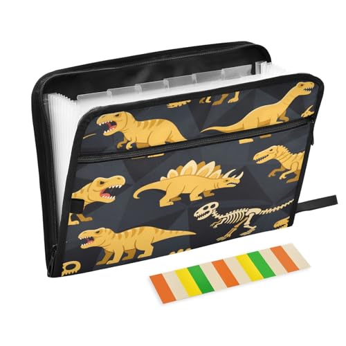 Erweiterbare Ordner, 13 Fächer, A4, Briefgröße mit Reißverschluss, für Klassenzimmer, Zuhause, Büro, Reisen, Tier, Dinosaurier, Totenkopf, gelber Organizer Erweiterbare Ordner, 13 Fächer, A4, Briefgröße mit Reißverschluss, für Klassenzimmer, Zuhause, Büro, Reisen, Tier, Dinosaurier, Totenkopf, gelber Organizer von miaozhen