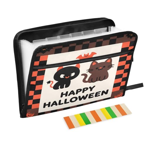 Erweiterbare Ordner, 13 Fächer, A4, Briefgröße mit Reißverschluss, für Schule, Zuhause, Büro, Klassenzimmer, Halloween, kariert, schwarze Katze, Orange, Carpeta de Erweiterbare Ordner, 13 Fächer, A4, Briefgröße mit Reißverschluss, für Schule, Zuhause, Büro, Klassenzimmer, Halloween, kariert, schwarze Katze, Orange, Carpeta de von miaozhen