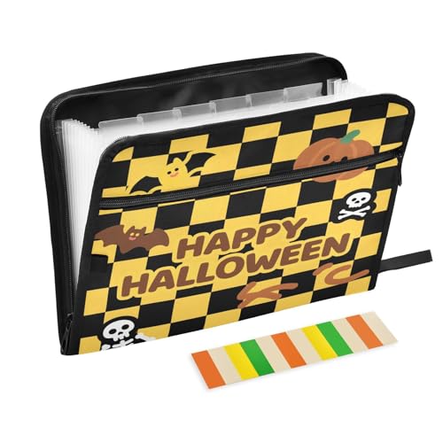 Erweiterbare Schnellhefter mit 13 Fächern, A4, Briefgröße mit Reißverschluss, für Bürobedarf, Happy Halloween, Gelb / Schwarz kariert Erweiterbare Schnellhefter mit 13 Fächern, A4, Briefgröße mit Reißverschluss, für Bürobedarf, Happy Halloween, Gelb / Schwarz kariert von miaozhen