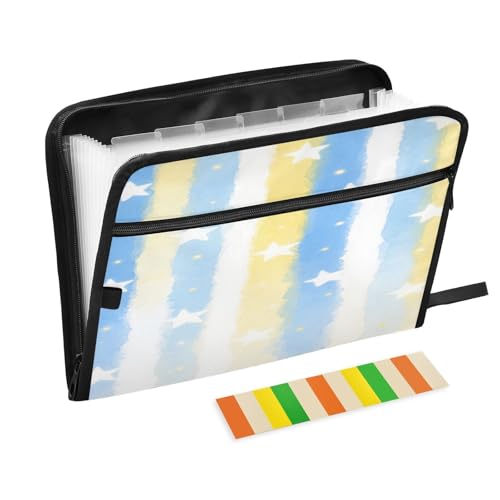 Erweiterbarer Aktenordner, Organizer, 13 Taschen, A4, Briefgröße mit Reißverschluss, für Bürobedarf, Blau und Gelb, Farbverlauf, Carpeta de Erweiterbarer Aktenordner, Organizer, 13 Taschen, A4, Briefgröße mit Reißverschluss, für Bürobedarf, Blau und Gelb, Farbverlauf, Carpeta de von miaozhen