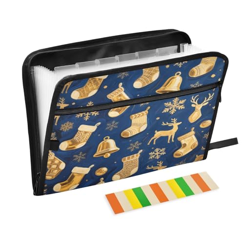 Erweiterbarer Aktenordner, Organizer, 13 Taschen, A4, Briefgröße mit Reißverschluss, für Schule, Zuhause, Büro, Klassenzimmer, Frohe Weihnachten, Goldene Glocke, Elch, Para Guardar Documentos Erweiterbarer Aktenordner, Organizer, 13 Taschen, A4, Briefgröße mit Reißverschluss, für Schule, Zuhause, Büro, Klassenzimmer, Frohe Weihnachten, Goldene Glocke, Elch, Para Guardar Documentos von miaozhen