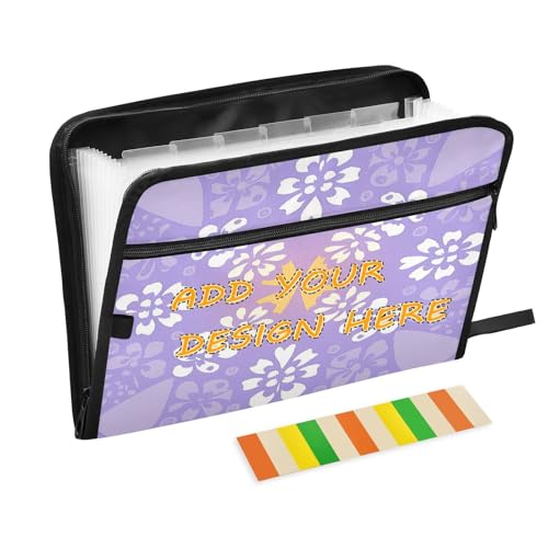 Erweiterbarer Ordner mit Trennwänden, 13 Fächern, A4, Briefformat, Erweiterungsmappe mit Reißverschluss, für Bürobedarf, violettes Muster, weiße Teppiche von miaozhen