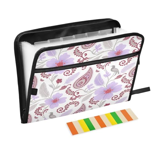 Erweiterbarer Ordner mit Trennwänden, 13 Taschen, A4, Briefgröße mit Reißverschluss, für Bürobedarf, Boho, Paisleymuster, Blume, Vogel, Beere, Rot, Weiß, Carpetas de Erweiterbarer Ordner mit Trennwänden, 13 Taschen, A4, Briefgröße mit Reißverschluss, für Bürobedarf, Boho, Paisleymuster, Blume, Vogel, Beere, Rot, Weiß, Carpetas de von miaozhen