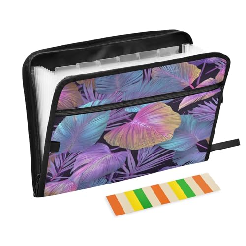 Erweiterbarer Schnellhefter mit 13 Fächern, A4, Briefform, mit Reißverschluss, für Bürobedarf, tropische Blätter, Dampfwellen-Design, Violett, Blau, Carpeta de Erweiterbarer Schnellhefter mit 13 Fächern, A4, Briefform, mit Reißverschluss, für Bürobedarf, tropische Blätter, Dampfwellen-Design, Violett, Blau, Carpeta de von miaozhen