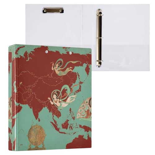 Eurasischer Ringbuch im Retro-Stil, 2,5 cm (1 und 2 Zoll), Drei-Ring-Notizbuchordner mit Taschen, 2 Stück, ästhetischer Ordner, 200 Blatt von miaozhen