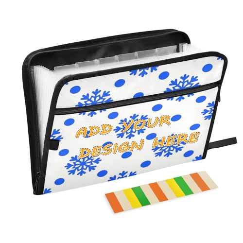Fächermappe, 13 Fächer, A4, Briefformat, erweiterbarer Aktenordner mit Reißverschluss, für Bürobedarf, trendiger Organizer mit Schneeflocken-blauen Punkten von miaozhen