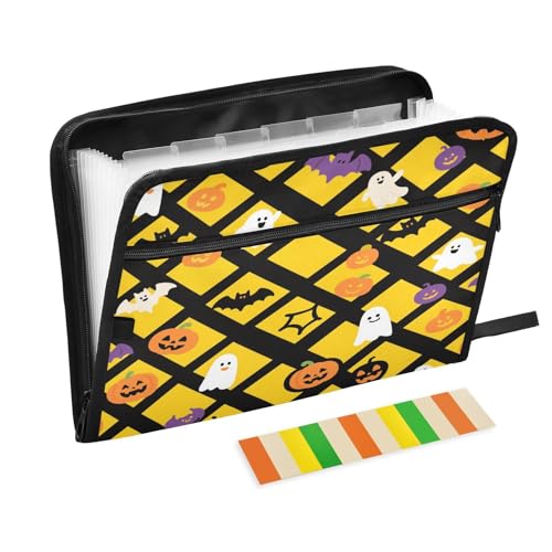 Fächermappe, 13 Fächer, A4, Briefgröße, mit Reißverschluss, für Dokumentenaufbewahrung, Halloween, gelber Kürbis, Party, Carpeta de Fächermappe, 13 Fächer, A4, Briefgröße, mit Reißverschluss, für Dokumentenaufbewahrung, Halloween, gelber Kürbis, Party, Carpeta de von miaozhen