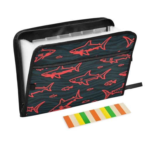Fächermappe, 13 Fächer, A4, Briefgröße, mit Reißverschluss, für Dokumentenaufbewahrung, wütende Tiere, Hai, Fische, Rot, Schwarz, Carpetas de Fächermappe, 13 Fächer, A4, Briefgröße, mit Reißverschluss, für Dokumentenaufbewahrung, wütende Tiere, Hai, Fische, Rot, Schwarz, Carpetas de von miaozhen