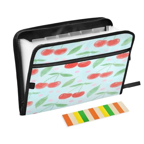 Fächermappe, 13 Fächer, A4, Briefgröße mit Reißverschluss, für Bürobedarf, Aquarell, rote Kirschen, Organizer Fächermappe, 13 Fächer, A4, Briefgröße mit Reißverschluss, für Bürobedarf, Aquarell, rote Kirschen, Organizer von miaozhen