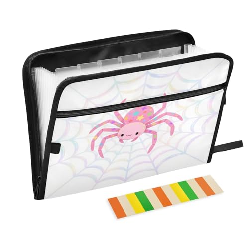 Fächermappe, 13 Fächer, A4, Briefgröße mit Reißverschluss, für Business, niedliches Spinnennetz, Stern, Weiß, Rosa von miaozhen