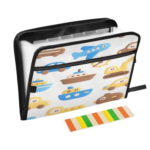 Fächermappe, 13 Fächer, A4, Briefgröße mit Reißverschluss, für Dokumentenaufbewahrung, niedlicher Cartoon, bunte Schiffe und Autos Fächermappe, 13 Fächer, A4, Briefgröße mit Reißverschluss, für Dokumentenaufbewahrung, niedlicher Cartoon, bunte Schiffe und Autos von miaozhen