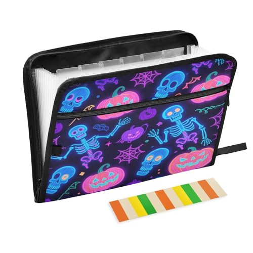 Fächermappe, 13 Fächer, A4, Briefgröße mit Reißverschluss, für Papiere, Halloween, fluoreszierender und lustiger Totenkopf-Organizer, rosa Kürbis Fächermappe, 13 Fächer, A4, Briefgröße mit Reißverschluss, für Papiere, Halloween, fluoreszierender und lustiger Totenkopf-Organizer, rosa Kürbis von miaozhen
