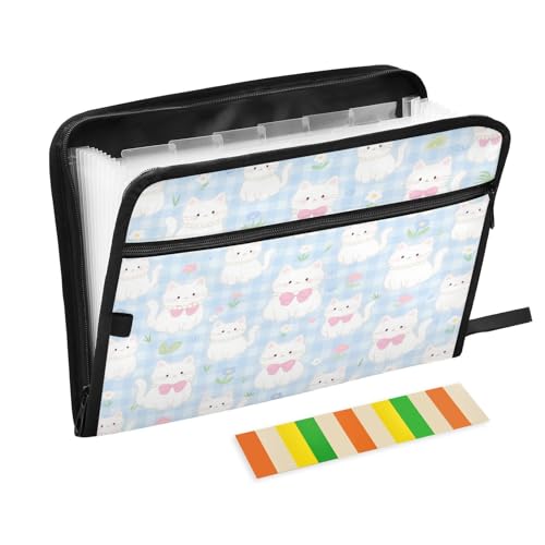 Fächermappe, 13 Fächer, A4, Briefgröße mit Reißverschluss, für Schule, Zuhause, Büro, Klassenzimmer, niedliches Cartoon, weiße Katzen, Gingham-Muster, Para Guardar Documentos Fächermappe, 13 Fächer, A4, Briefgröße mit Reißverschluss, für Schule, Zuhause, Büro, Klassenzimmer, niedliches Cartoon, weiße Katzen, Gingham-Muster, Para Guardar Documentos von miaozhen