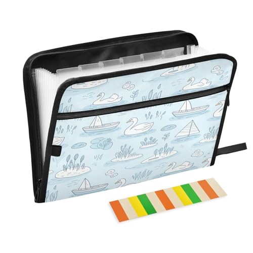 Fächermappe, 13 Taschen, A4, Briefformat, mit Reißverschluss, für Business, weiß, Gans, Tier, Blau, Boot, Carpeta de Fächermappe, 13 Taschen, A4, Briefformat, mit Reißverschluss, für Business, weiß, Gans, Tier, Blau, Boot, Carpeta de von miaozhen