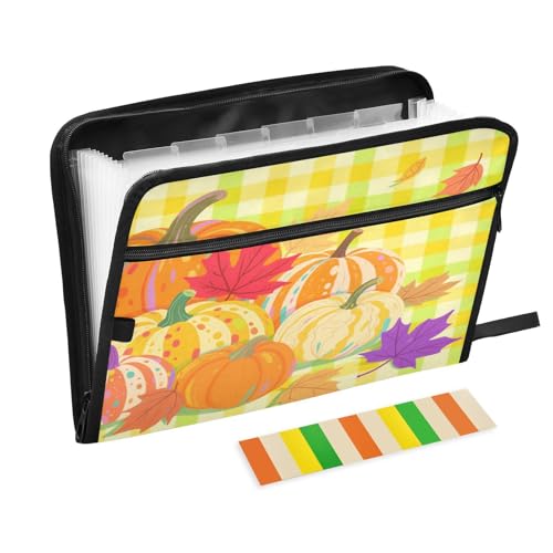 Fächermappe, 13 Taschen, A4, Briefgröße mit Reißverschluss, für Büro, Schule, Hallo Herbst, Herbst, Kürbis, kariert, Ahorngrün, Expando Fächermappe, 13 Taschen, A4, Briefgröße mit Reißverschluss, für Büro, Schule, Hallo Herbst, Herbst, Kürbis, kariert, Ahorngrün, Expando von miaozhen