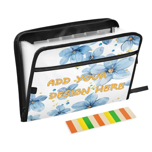 Fächermappe, Akkordeon, 13 Fächer, A4, Briefgröße, personalisierbarer Organizer mit Tasche mit Reißverschluss, für Papiere, blaue Blume Fächermappe, Akkordeon, 13 Fächer, A4, Briefgröße, personalisierbarer Organizer mit Tasche mit Reißverschluss, für Papiere, blaue Blume von miaozhen