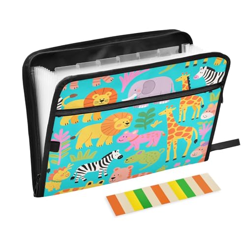 Fächermappe, Akkordeon, 13 Fächer, A4, Briefgröße mit Reißverschluss, für Büro, Schule, Zoo, Tiere, Giraffe, Tier, Löwe, Blau, Para Guardar Fächermappe, Akkordeon, 13 Fächer, A4, Briefgröße mit Reißverschluss, für Büro, Schule, Zoo, Tiere, Giraffe, Tier, Löwe, Blau, Para Guardar von miaozhen