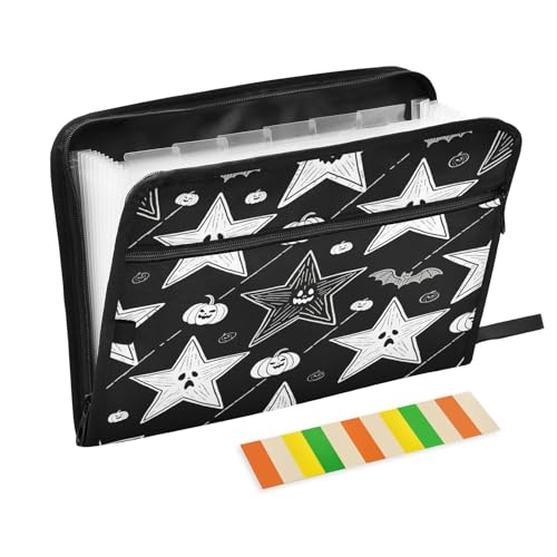Fächermappe, Akkordeon, 13 Fächer, A4, Briefgröße mit Reißverschluss, für Dokumentenaufbewahrung, Halloween, Stern, Kürbis, Fledermaus, Schwarz und Weiß Fächermappe, Akkordeon, 13 Fächer, A4, Briefgröße mit Reißverschluss, für Dokumentenaufbewahrung, Halloween, Stern, Kürbis, Fledermaus, Schwarz und Weiß von miaozhen