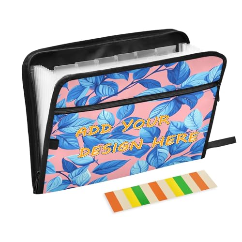 Fächermappe aus Kunststoff, 13 Fächer, A4, Briefform, erweiterbar, mit Reißverschluss, für Büro, Schule, blaue Blätter, rosa Hintergrund, Organizer Fächermappe aus Kunststoff, 13 Fächer, A4, Briefform, erweiterbar, mit Reißverschluss, für Büro, Schule, blaue Blätter, rosa Hintergrund, Organizer von miaozhen