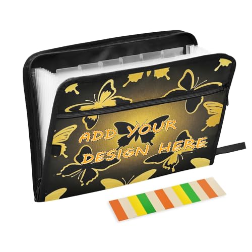 Fächermappe aus Kunststoff, 13 Fächer, A4, Briefform, personalisierbar, erweiterbarer Aktenordner mit Reißverschluss, für Büro, Schule, Tiere, Schmetterlinge, Gold/Schwarz, Carpeta de Fächermappe aus Kunststoff, 13 Fächer, A4, Briefform, personalisierbar, erweiterbarer Aktenordner mit Reißverschluss, für Büro, Schule, Tiere, Schmetterlinge, Gold/Schwarz, Carpeta de von miaozhen