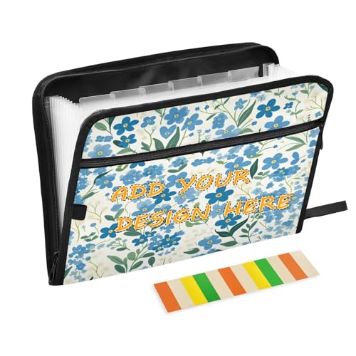 Fächermappe aus Kunststoff, 13 Fächer, A4, Briefform, personalisierbar, mit Reißverschluss, zur Aufbewahrung von Dokumenten, kleine Blumen, Blau und Grün Fächermappe aus Kunststoff, 13 Fächer, A4, Briefform, personalisierbar, mit Reißverschluss, zur Aufbewahrung von Dokumenten, kleine Blumen, Blau und Grün von miaozhen