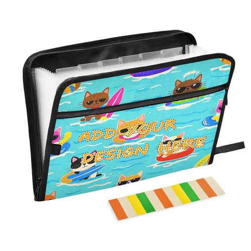 Fächermappe aus Kunststoff, 13 Fächer, A4, Briefgröße, personalisierbar, mit Reißverschluss, für Büro, Schule, Katze, Hund, Schwimmen, Sommer, Blau, Cartoon-Teppiche Fächermappe aus Kunststoff, 13 Fächer, A4, Briefgröße, personalisierbar, mit Reißverschluss, für Büro, Schule, Katze, Hund, Schwimmen, Sommer, Blau, Cartoon-Teppiche von miaozhen
