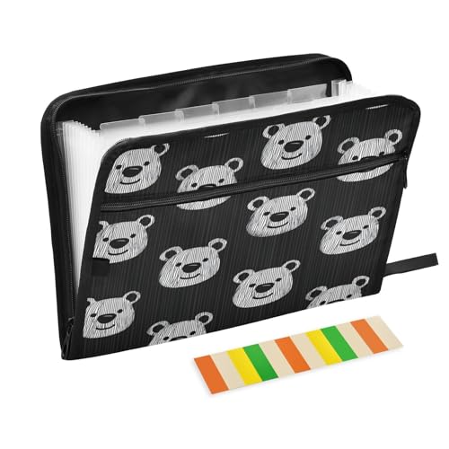 Fächermappe aus Kunststoff, 13 Fächer, A4, Briefgröße mit Reißverschluss, für Business, Cartoon, schwarz-weißer Bär, niedlicher Organizer Fächermappe aus Kunststoff, 13 Fächer, A4, Briefgröße mit Reißverschluss, für Business, Cartoon, schwarz-weißer Bär, niedlicher Organizer von miaozhen