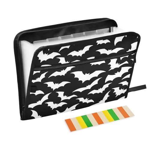 Fächermappe aus Kunststoff, 13 Fächer, A4, Briefgröße mit Reißverschluss, für Dokumentenaufbewahrung, Halloween, Fledermaus, Schwarz und Weiß Fächermappe aus Kunststoff, 13 Fächer, A4, Briefgröße mit Reißverschluss, für Dokumentenaufbewahrung, Halloween, Fledermaus, Schwarz und Weiß von miaozhen