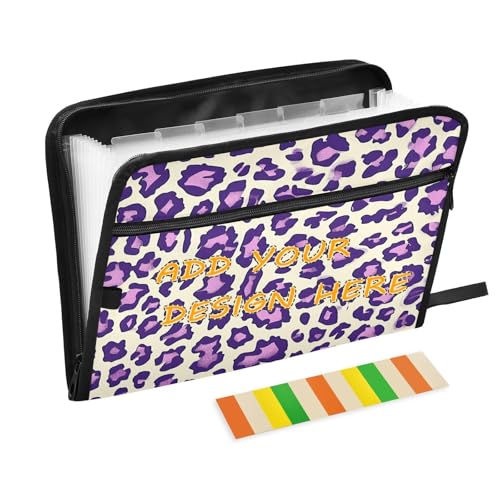 Fächermappe aus Papier, 13 Fächer, A4, Briefgröße, personalisierbar, mit Reißverschluss, für Schule, Zuhause, Büro, Klassenzimmer, Leopardenmuster, Violett von miaozhen