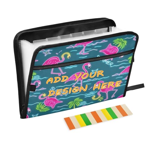 Fächermappe mit 13 Fächern, A4, Briefform, Fächermappe, mit Reißverschluss, für die Aufbewahrung von Dokumenten, Sommer, Neon-Flamingo, Kokosnussbaum, Blau von miaozhen