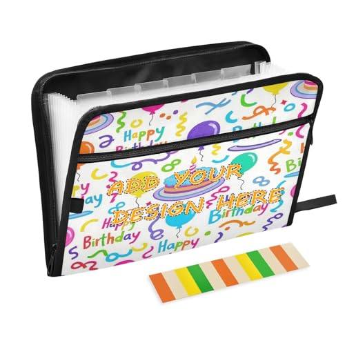 Fächermappe mit 13 Fächern, A4, Briefgröße, personalisierbar, mit Reißverschluss, für Büro, Schule, Happy Birthday, buntes Organizador von miaozhen