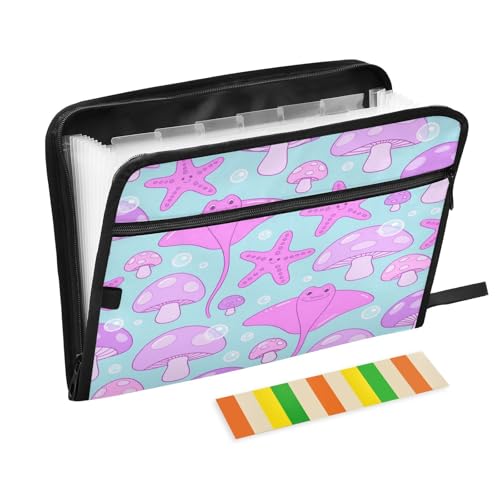 Fächermappe mit 13 Fächern, A4, Briefgröße mit Reißverschluss, für Büro, Schule, Ozean, Tiere, Seestern, Violett, Rosa Fächermappe mit 13 Fächern, A4, Briefgröße mit Reißverschluss, für Büro, Schule, Ozean, Tiere, Seestern, Violett, Rosa von miaozhen