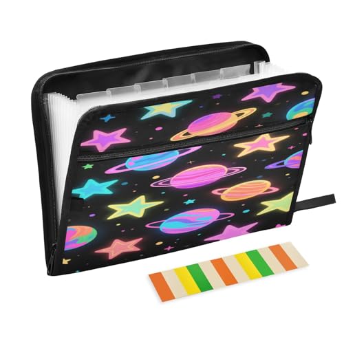 Fächermappe mit 13 Fächern, A4, Briefgröße mit Reißverschluss, für Bürobedarf, fluoreszierende farbige Sterne und Planeten Fächermappe mit 13 Fächern, A4, Briefgröße mit Reißverschluss, für Bürobedarf, fluoreszierende farbige Sterne und Planeten von miaozhen