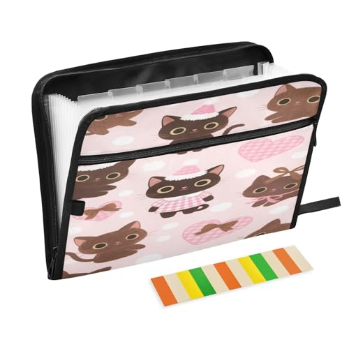 Fächermappe mit 13 Fächern, A4, Briefgröße mit Reißverschluss, für Bürobedarf, niedliche braune Cartoon-Katzen Fächermappe mit 13 Fächern, A4, Briefgröße mit Reißverschluss, für Bürobedarf, niedliche braune Cartoon-Katzen von miaozhen