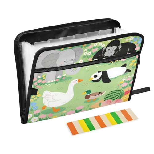 Fächermappe mit 13 Fächern, A4, Briefgröße mit Reißverschluss, für Bürobedarf, niedlicher Cartoon, grüner Zoo-Teppich Fächermappe mit 13 Fächern, A4, Briefgröße mit Reißverschluss, für Bürobedarf, niedlicher Cartoon, grüner Zoo-Teppich von miaozhen