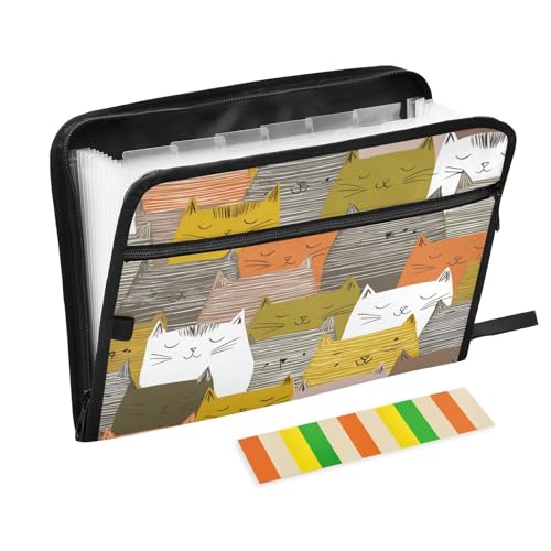 Fächermappe mit 13 Fächern, A4, Briefgröße mit Reißverschluss, für Klassenzimmer, Zuhause, Büro, Reisen, mehrfarbig, Cartoon-Linien, Katzen, niedliches Expando Fächermappe mit 13 Fächern, A4, Briefgröße mit Reißverschluss, für Klassenzimmer, Zuhause, Büro, Reisen, mehrfarbig, Cartoon-Linien, Katzen, niedliches Expando von miaozhen