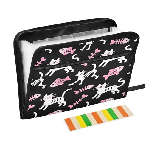 Fächermappe mit 13 Fächern, A4, Briefgröße mit Reißverschluss, für Klassenzimmer, Zuhause, Büro, Reisen, niedliches Cartoon, weiße Fisch-Skelett-Katzen, Para Guardar Fächermappe mit 13 Fächern, A4, Briefgröße mit Reißverschluss, für Klassenzimmer, Zuhause, Büro, Reisen, niedliches Cartoon, weiße Fisch-Skelett-Katzen, Para Guardar von miaozhen