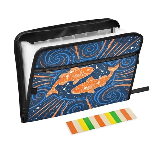 Fächermappe mit 13 Fächern, A4, Briefgröße mit Reißverschluss, für Papiere, Fische, Orange Fächermappe mit 13 Fächern, A4, Briefgröße mit Reißverschluss, für Papiere, Fische, Orange von miaozhen